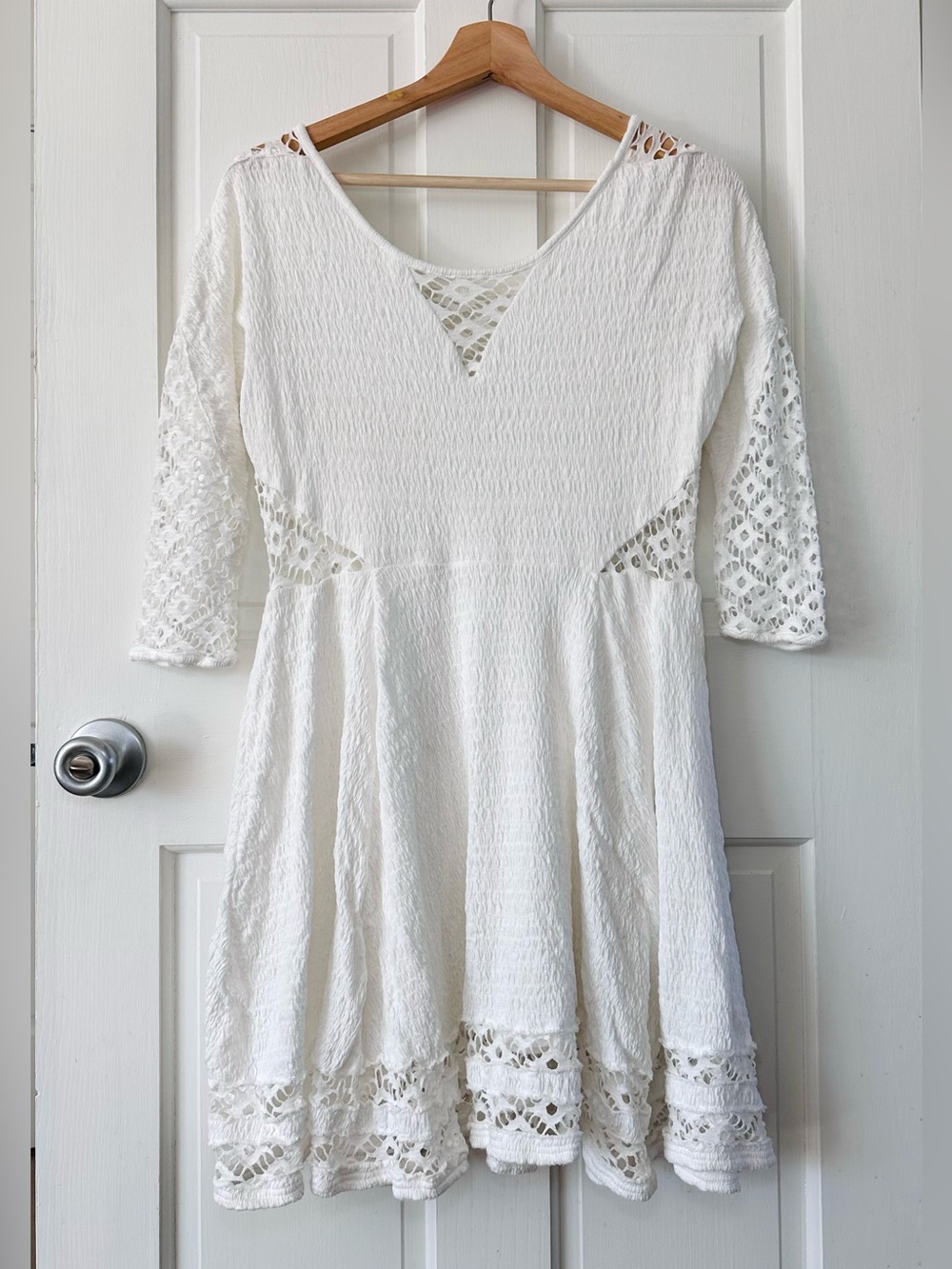 Free People To The Point Mini Dress White Boho Lace Swing Fit & Flare Size M
